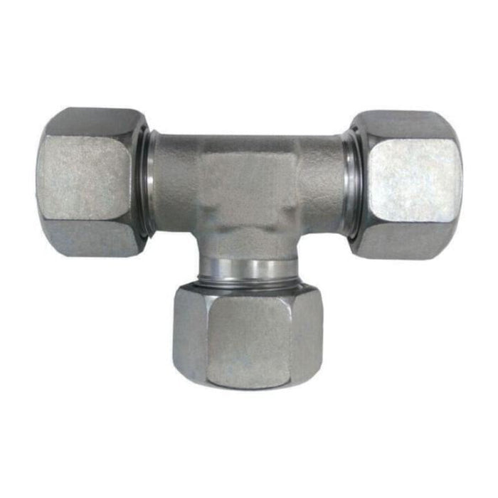 Brennan-D2603-L10-L10-L10 MBT-MBT-MBT EQUAL TEE UNION COMPLETE WITH DIN TUBE NUTS AND SLEEVES