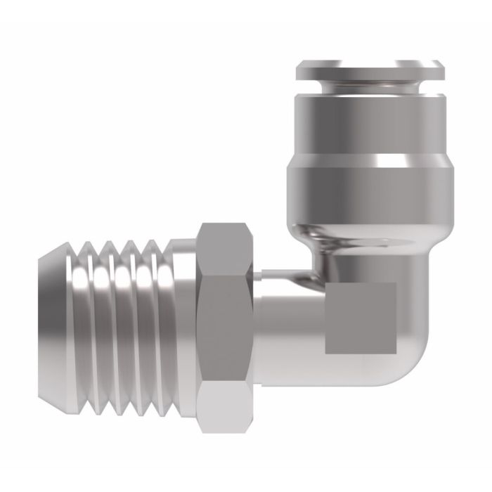 1169X4MX2PTS - Brass Push>Connect Metric Tube Fitting, 4.00 mm Tube OD To 1/8-28 Male Universal BSPP/BSPT, 90 deg Elbow